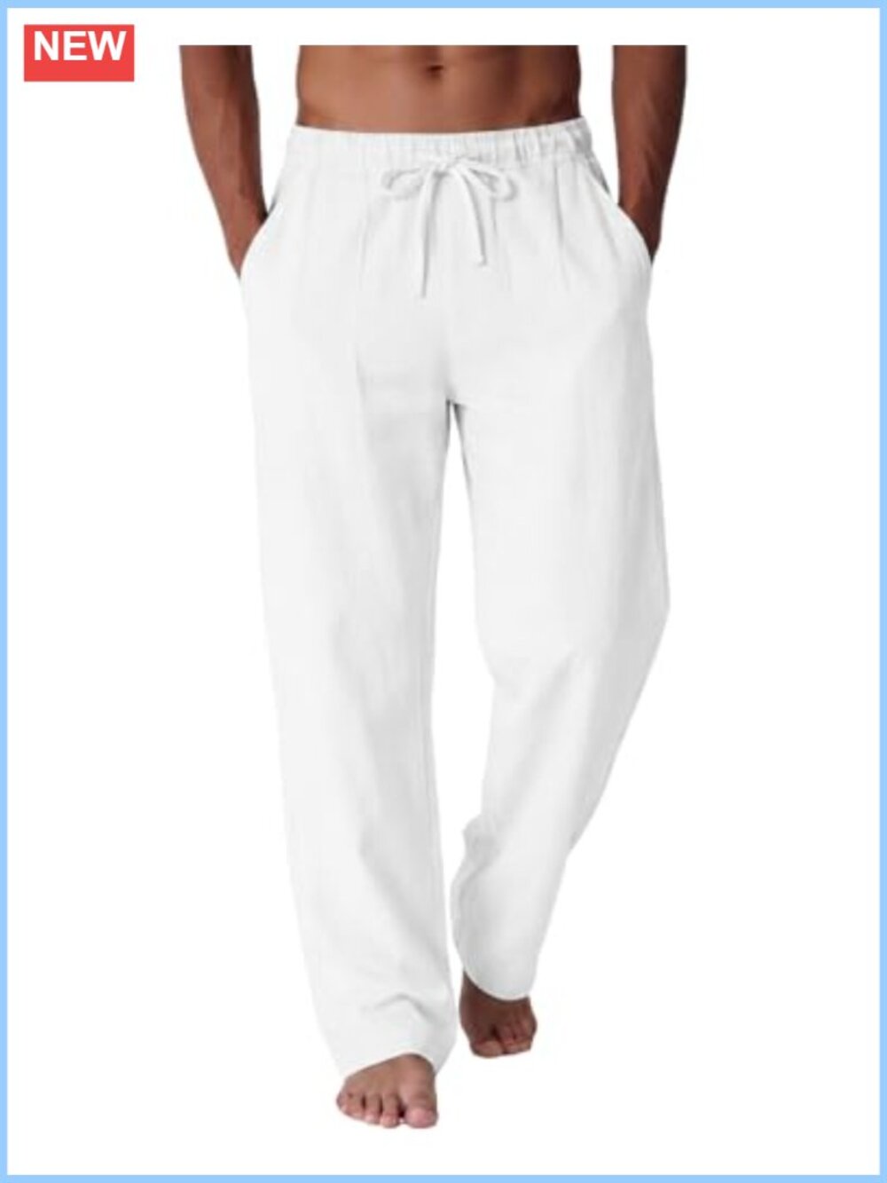 Men's Cotton Linen Pants Casual Summer Lightweight Drawstring Pants